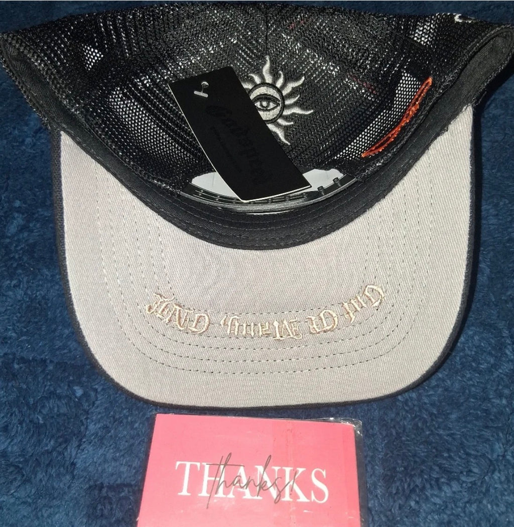 🖤 Godspeed Forever Trucker Hat – Black/White 🖤

Make a statement wherever you go with this bold Godspeed Forever trucker hat. Featuring premium raised embroidery, breathable mesh backing, and eye-catching side patches, this hat blends streetwear style w