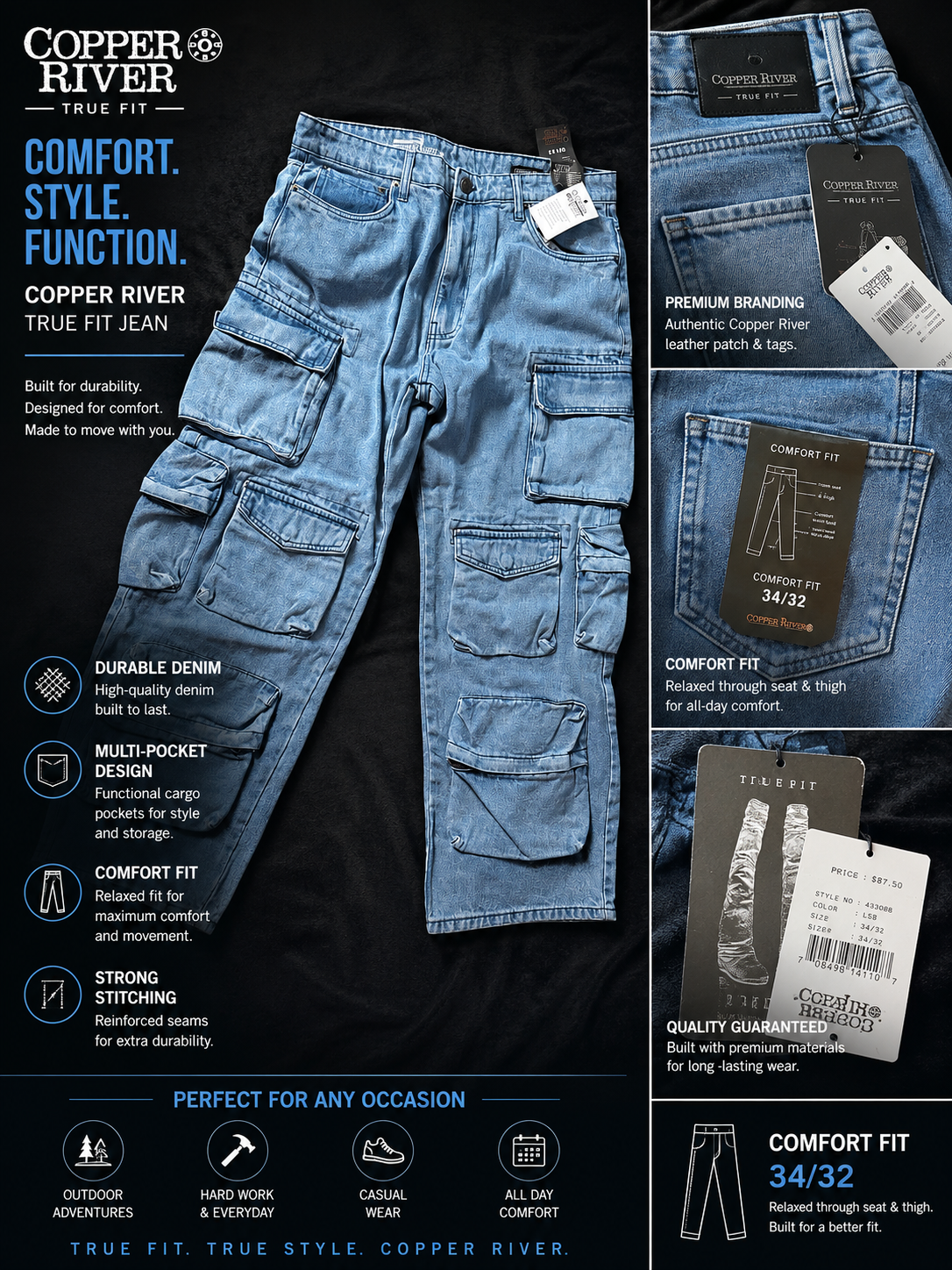 👖 Copper River True Fit Cargo Jeans – Size 34x32