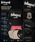 🖤 Godspeed Forever Trucker Hat – Black/White 🖤

Make a statement wherever you go with this bold Godspeed Forever trucker hat. Featuring premium raised embroidery, breathable mesh backing, and eye-catching side patches, this hat blends streetwear style w